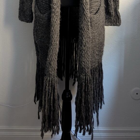 Raquel Allegra Alpaca Open Cardigan Boho Handmade Fringe size 0 - Picture 10 of 15